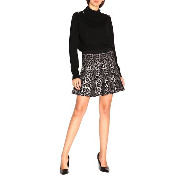 Michael Kors Mixed Leopard Jacquard Pleated Mini Skirt Size XL Gunmetal Black - Picture 6 of 13
